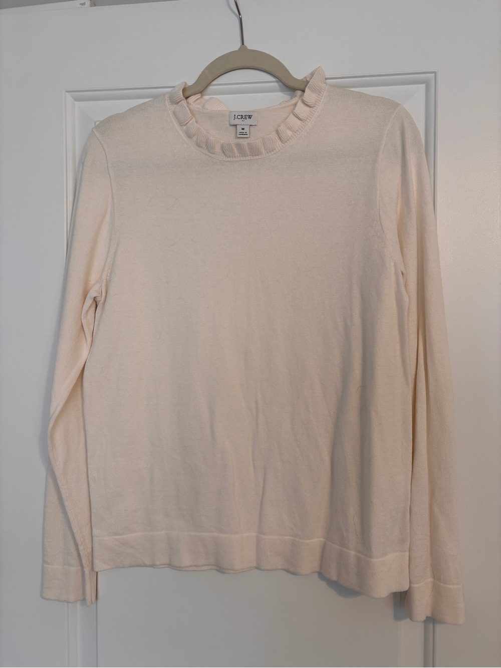 J. Crew Soft Cream Ruffle-Trim Long Sleeve Top